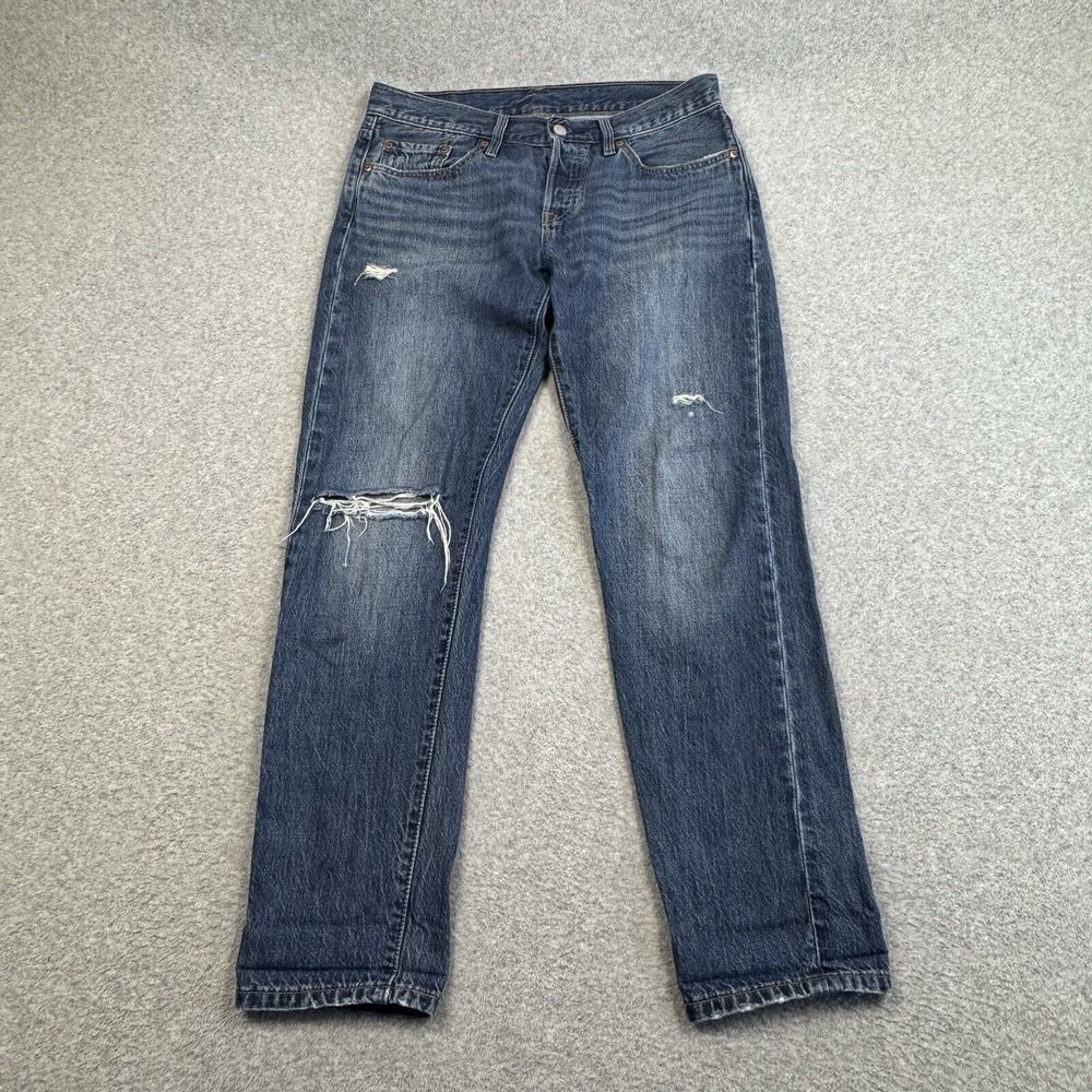 Levis 501T Tapered Stretch Denim Mens 32x29 Button Fly Denim Red Tab Distressed‎